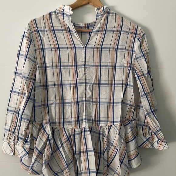 Anthropologie Academia Plaid Peplum Lightweight blouse Sz 0 - Picture 6 of 8